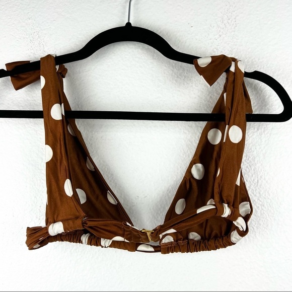 SIDWAY SWIM Stomp The Divots Bikini Top, Brown and White Polka Dot, Size XS - Picture 3 of 5